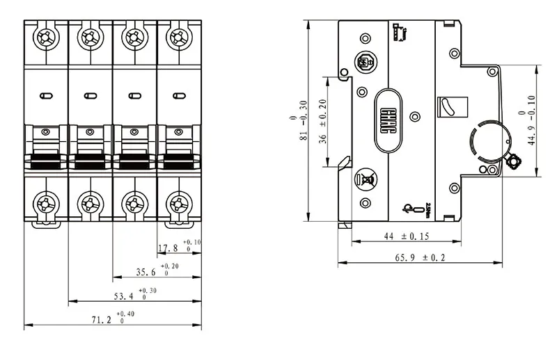DC miniature circuit breaker detail for polarity and switching review