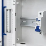 Electrician comparing 6kA and 10kA miniature circuit breakers at a distribution board