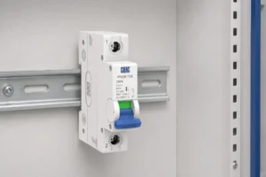 CHAC PXD6-125 isolating switch installed on a DIN rail in a control cabinet