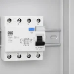 CHAC PXL9-63 RCD installed on a DIN rail in a commercial distribution panel