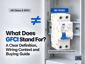 What Does GFCI Stand For? A Clear Definition, Wiring Context and Buying Guide — CHAC IEC RCBO product example, not a US Class A GFCI