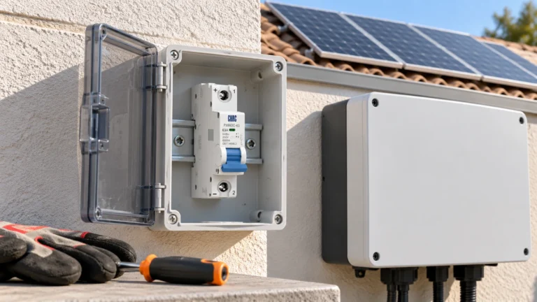 CHAC DC breaker reference beside a residential PV equipment area