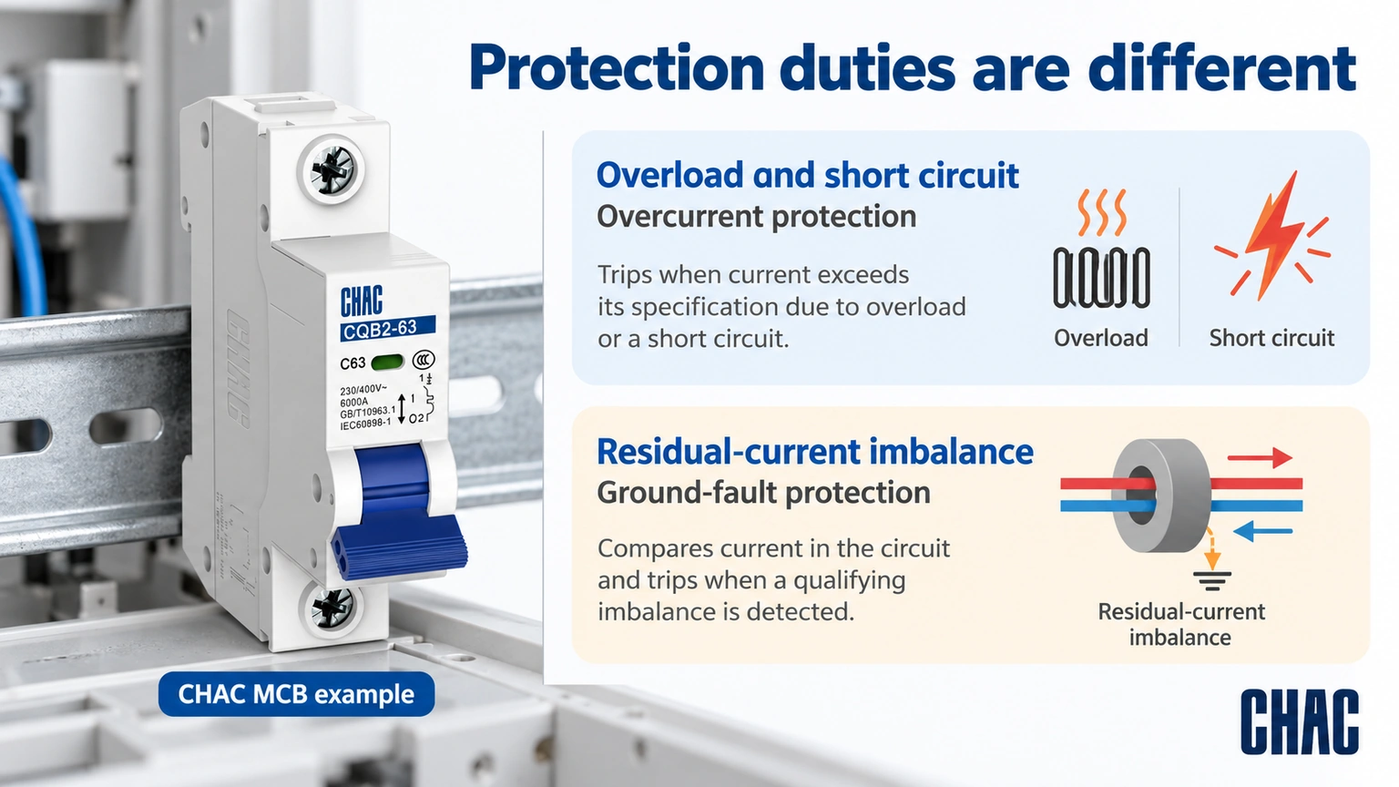 Protection duties are different; CHAC MCB example