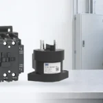 CHAC AC and DC contactor product photographs with a subdued workshop background