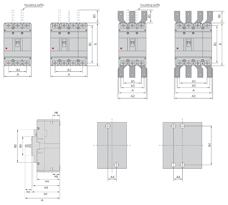 CHAC CQM6RT MCCB - Outline and Installation Dimensions(mm)