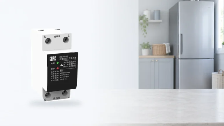 CHAC voltage protector with a subdued refrigerator application background